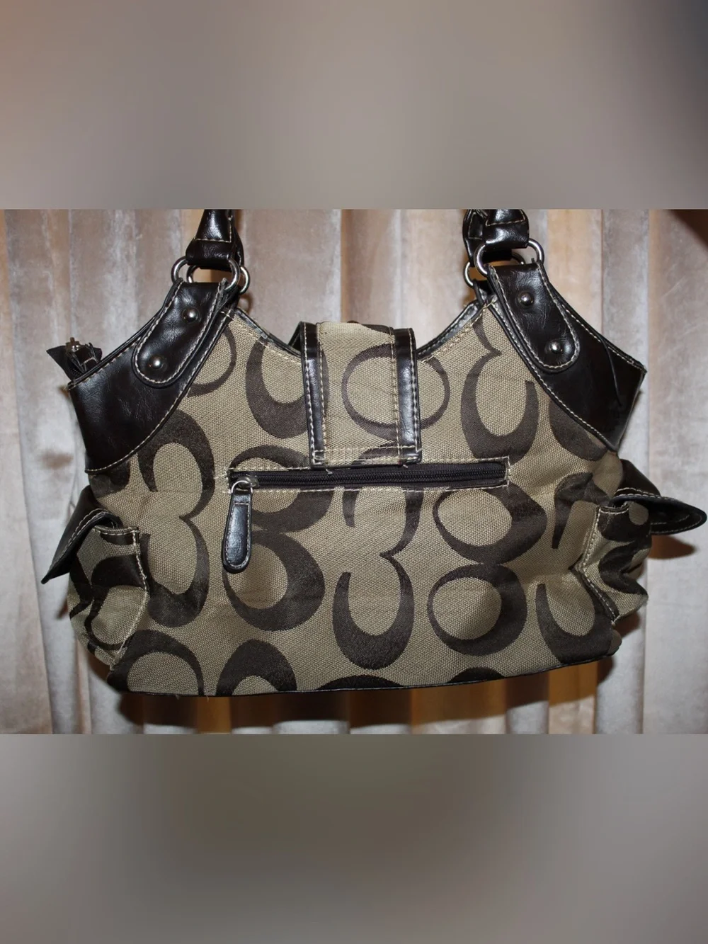 Coach Brown and Olive Signature Shoulder Bag